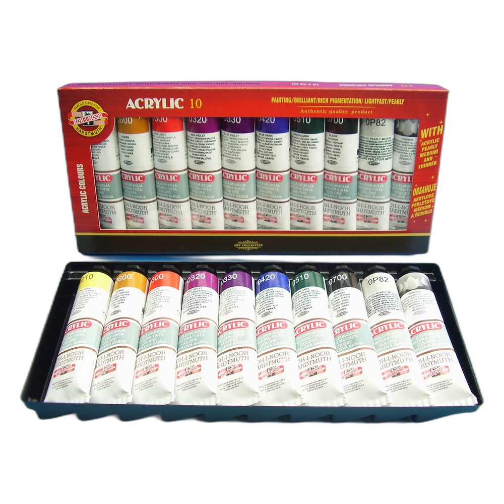 Koh-i-Noor Acrylic Paints Set 10 x 40 ml with Pearly Medium