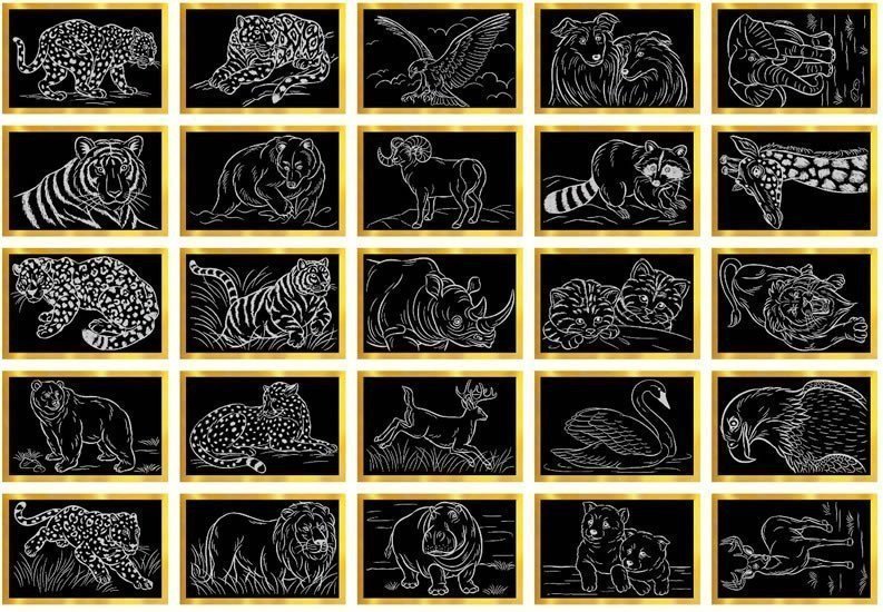 Škrabací obrázky se zlatým podkladem 15 x 10 cm