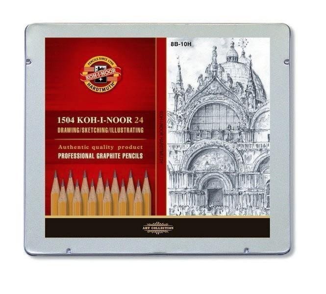 Koh-i-noor tužka grafitová grafická 8B–2H souprava 24 ks v plechové krabičce