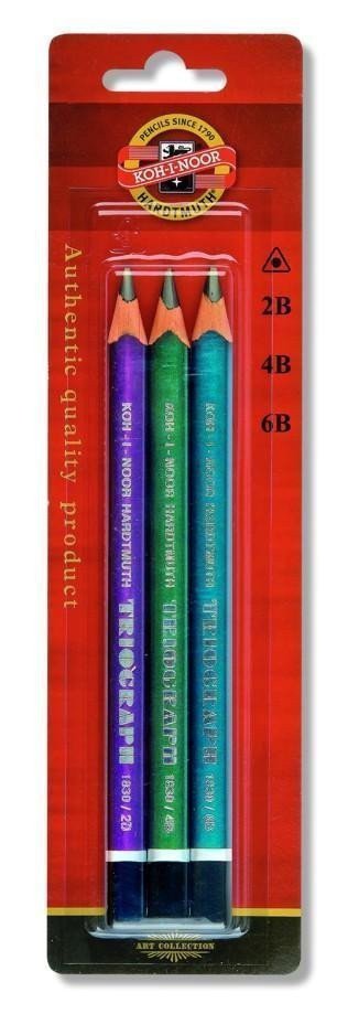 Koh-i-noor tužka trojhranná grafitová silná 2B4B6B set 3 ks metalické barvě