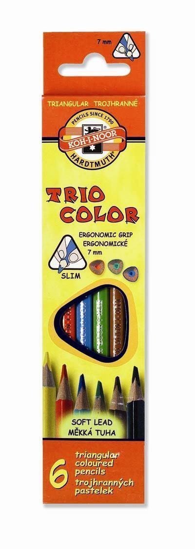 Koh-i-noor pastelky TRIOCOLOR trojhranné tenké měkká tuha souprava 6 ks v papírové krabičce