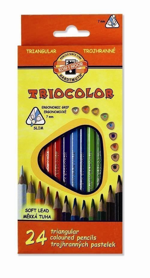 Koh-i-noor pastelky TRIOCOLOR trojhranné tenké měkká tuha souprava 24 ks v papírové krabičce