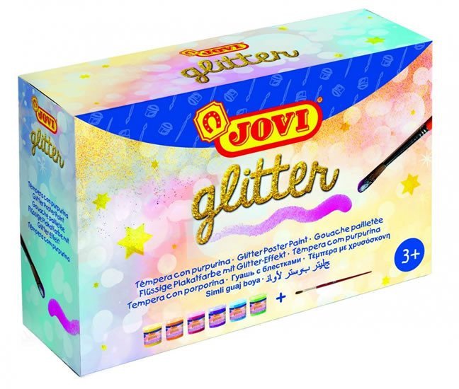 JOVI sada temperové barvy glittrové 6x55ml v kelímku  štětec