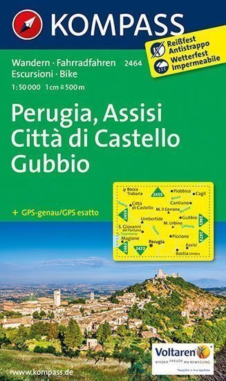 Perugia Assisi Citta di Castello Gubbio 150 000  turistická mapa KOMPASS 2464