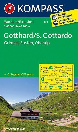 GotthardS Gottardo Grimsel Susten Oberalp 140 000  turistická mapa KOMPASS 108