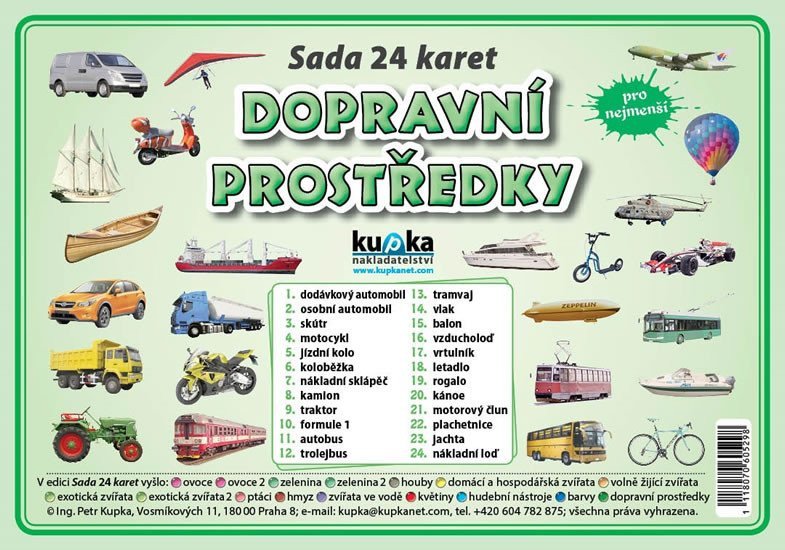 Sada 24 karet - dopravní prostředky