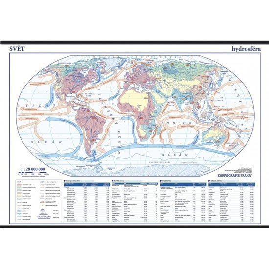 Svět - hydrosféra - školní nástěnná mapa 128 mil136x96 cm