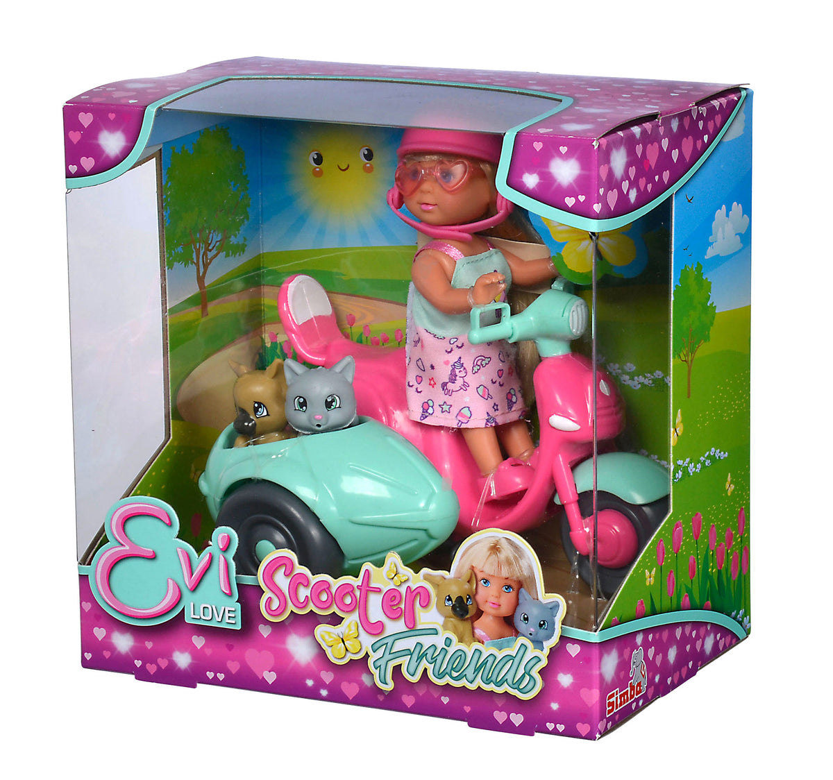 Evi doll with scooter and sidecar