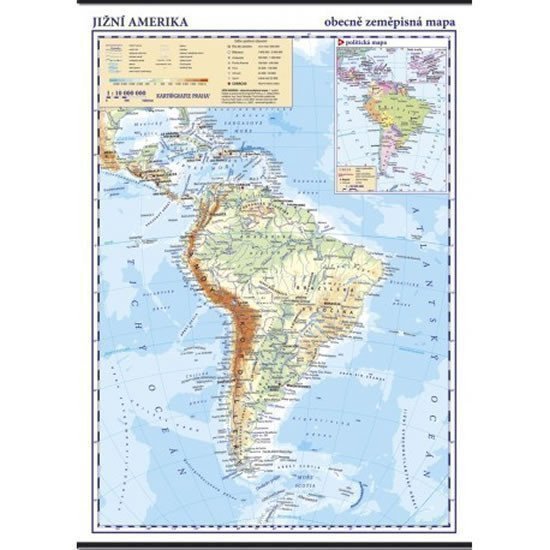 Jižní Amerika - obecně zeměpisná mapa 1:10 mil. (2018)