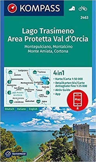 Lago Trasimeno Area Protetta Val dOrcia Montepulciano Montalcino Monte Amiata Cortona 150 000  turistická mapa KOMPASS 2463