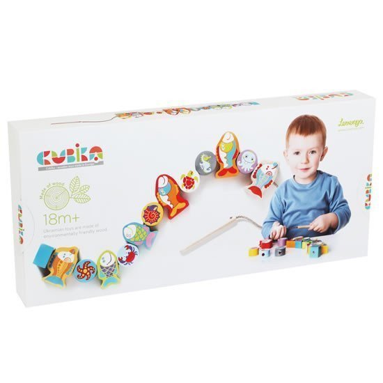 Navlékací ryby a mořští živočichové navlékací set 13 dřevěných dílů a 8 předloh