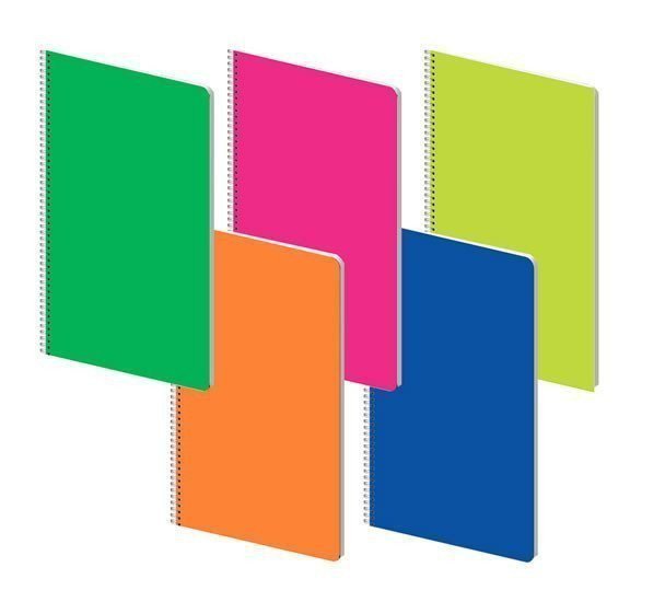 Poznámkový blok - Fluo A4 70 g 70 listů linka PP desky mix 5 motivů