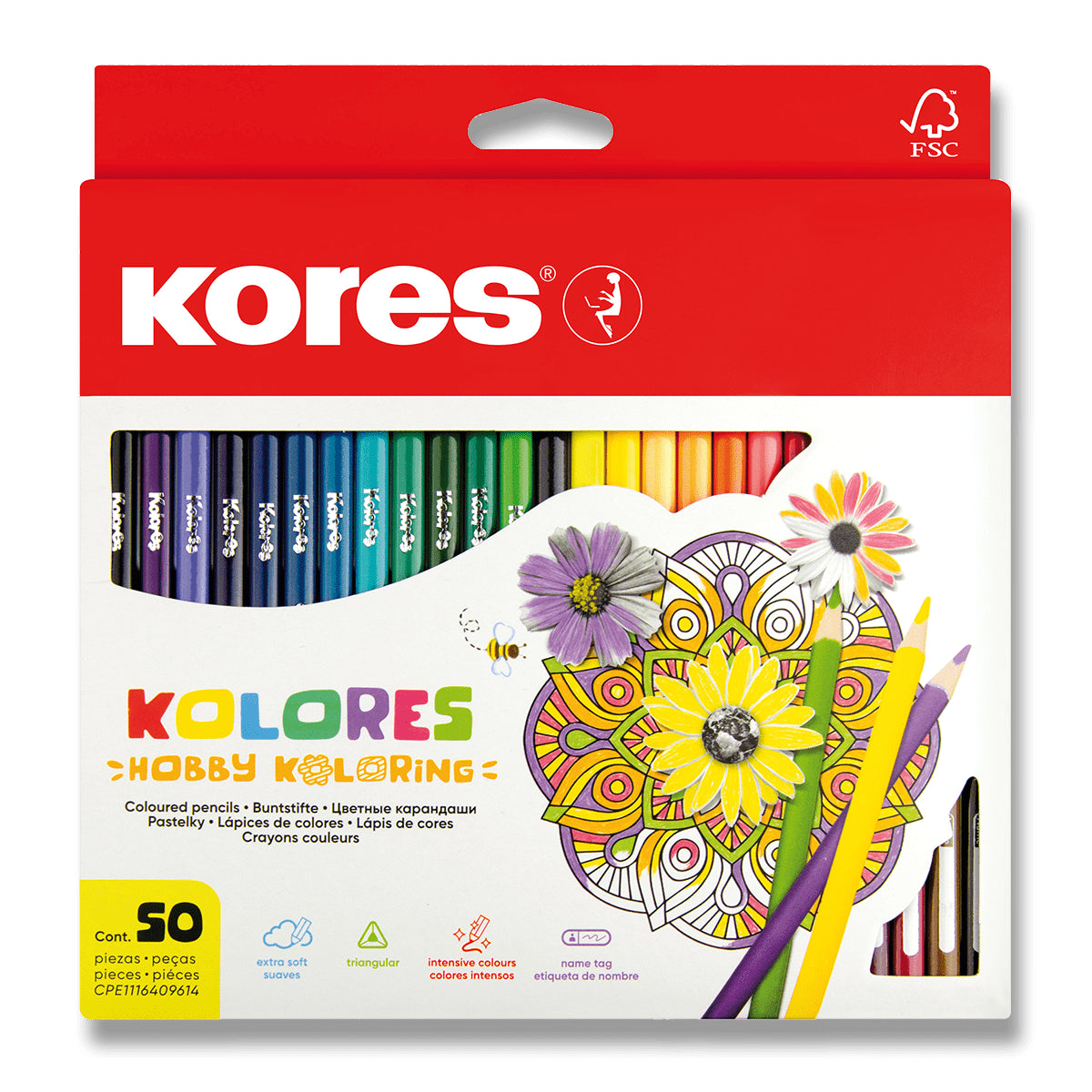 Kores Trojhranné pastelky KOLORES Mandalas pro antistresové omalovánky 3 mm  50 barev