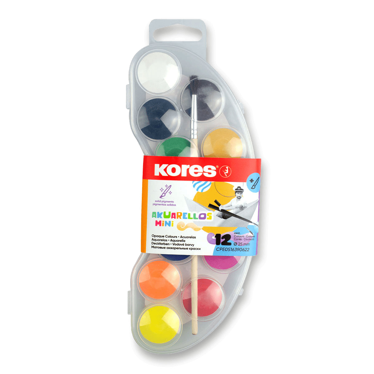 Kores Vodové barvy AKUARELLOS MINI 12 barev 25 mm  štětec