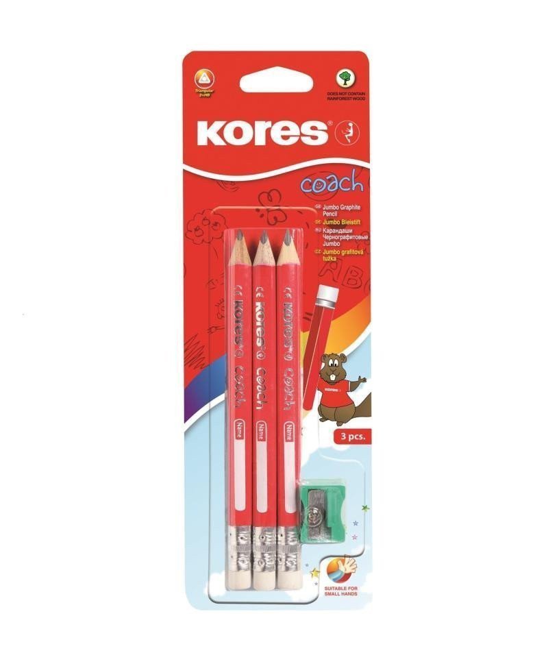 Kores Jumbo trojhranná tužka Coach 34 délka s gumou 3 ks