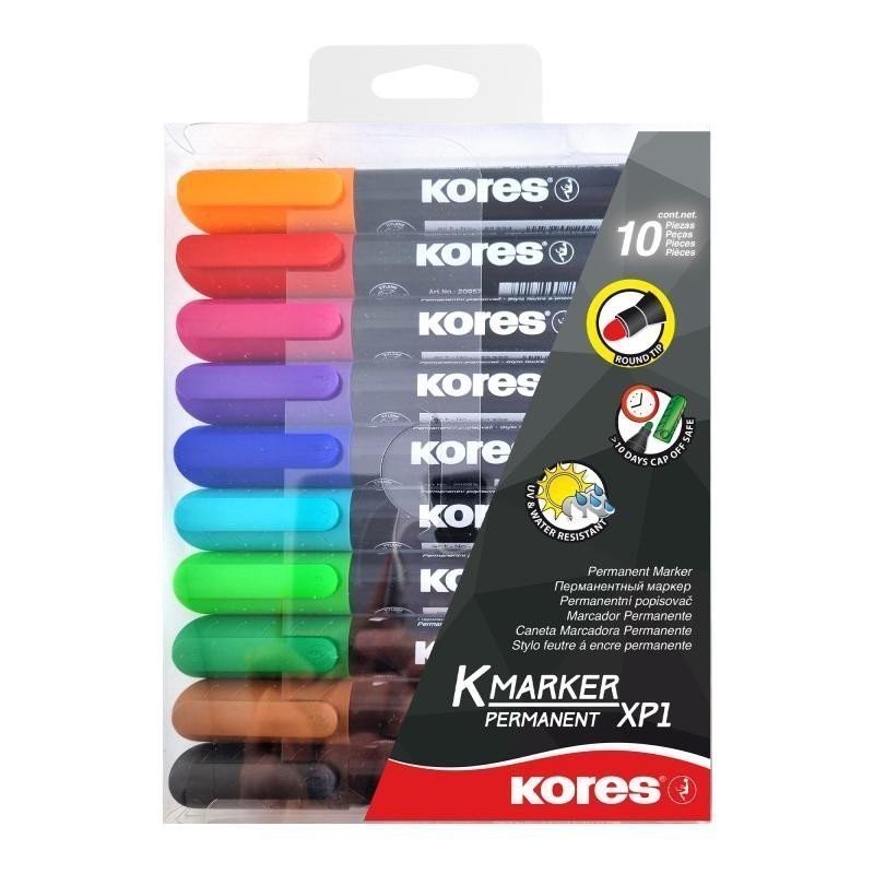 Kores K-MARKER Permanentní popisovač kulatý hrot 3 mm mix 10 barev