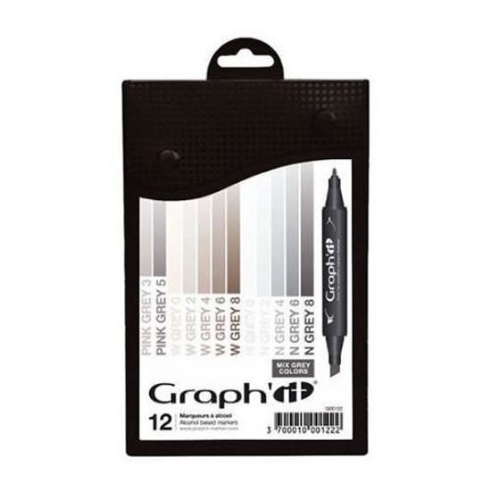 Graphit Set alkoholových popisovačů 12ks – Mix Grey