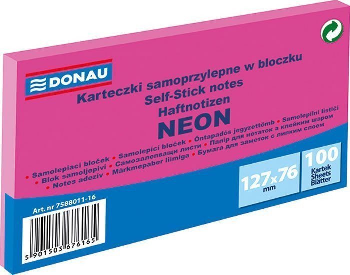 Samolepicí bloček 127 x 76 mm - neonově růžový 100 listů
