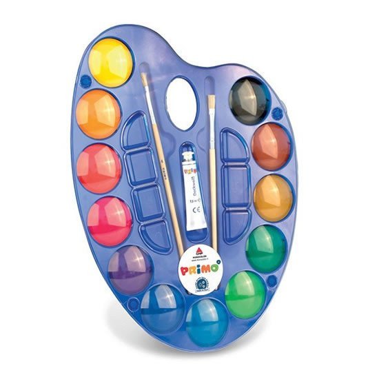 PRIMO vodové barvy MAXI JUMBO 35 cm paleta 12barev  2 štětce  běloba