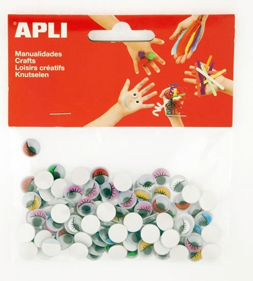 APLI oči kulaté s řasami O 10 mm samolepicí - mix barev 100 ks