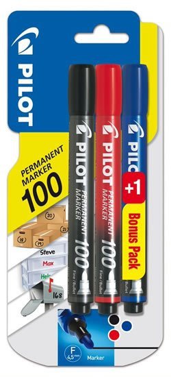 PILOT 100 Popisovač permanentní BL 1ks černá/červená/modrá