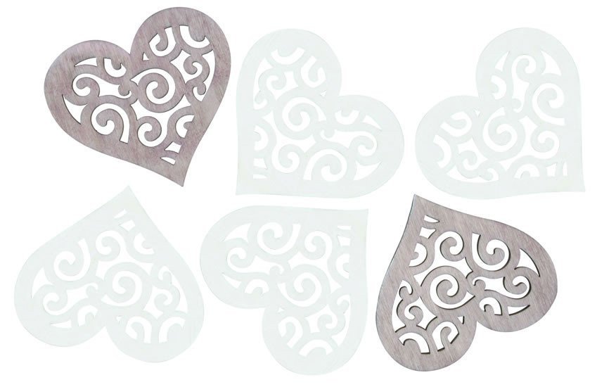 Dřevěná srdce 6cm - hnědobílý mix 6ks