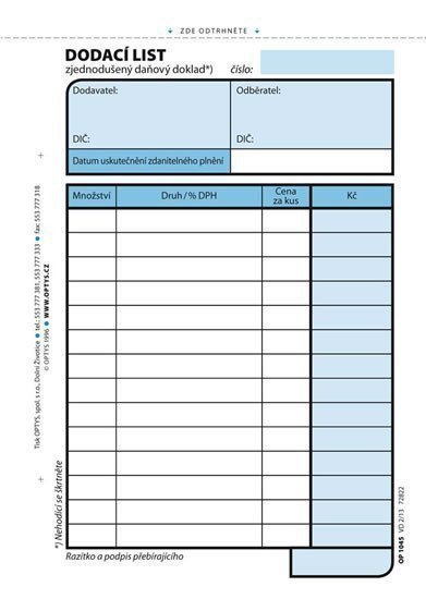 Dodací list A6 100 listů