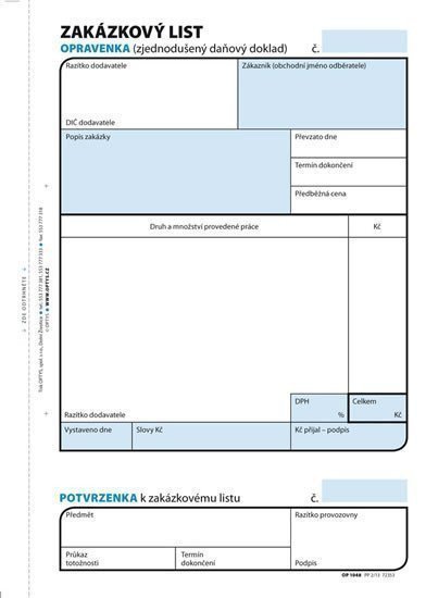 Zakázkový list A5 opravenka 100 listů