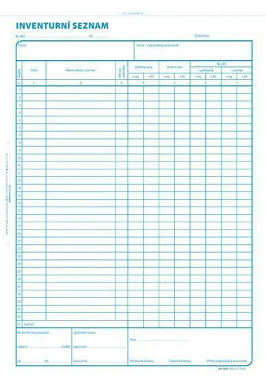 Inventurní seznam A4 100 listů