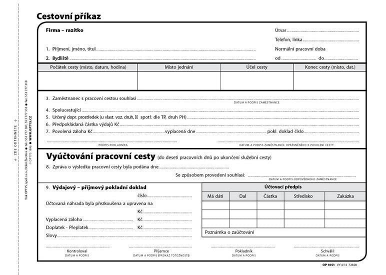 Cestovní příkaz A5 100 listů