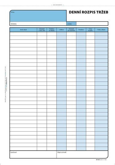 Denní rozpis tržby A4 100 listů