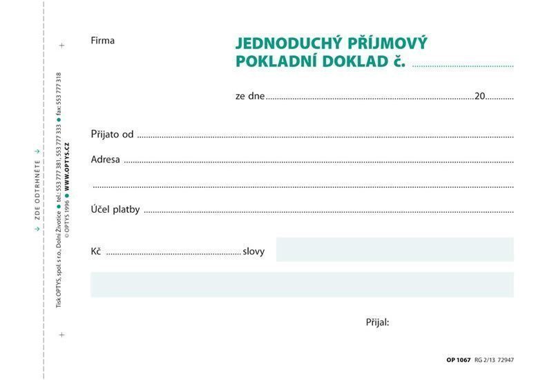 Příjmový doklad jednoduchý A6 100 listů