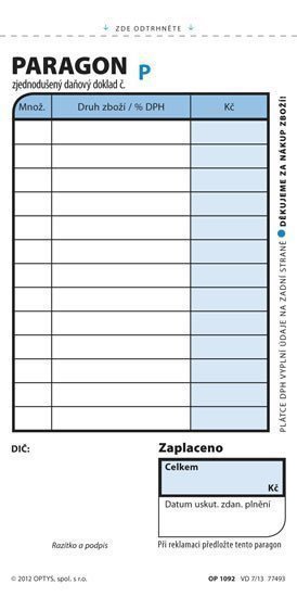 Paragon obchodní 75 × 15 cm 2 × 50 listů číslovaný