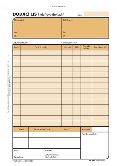 Dodací list A5 100 listů perforace v horní části tiskopisuNCR