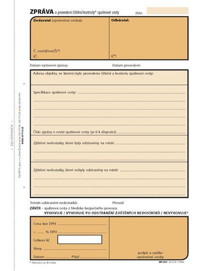 Zpráva o provedení kontroly spalinové cesty A5 100 listů NCR