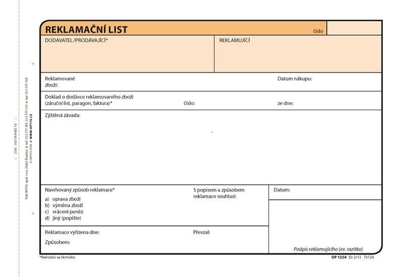 Reklamační list A5 100 listů NCR