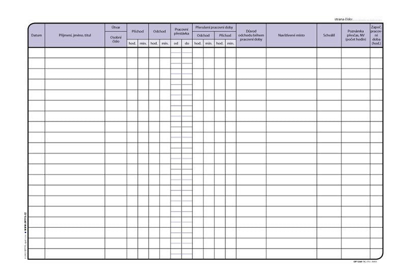 Kniha příchodů a odchodů A4 64 listů
