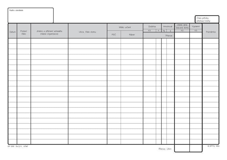 Poštovní podací kniha A4 80 listů