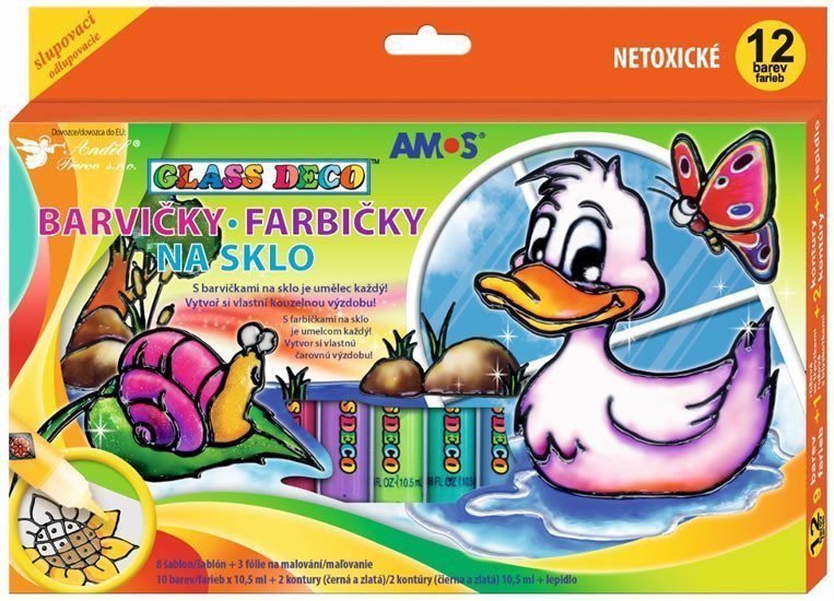 Barvy na sklo sada 12 barev 105 ml  fólie a šablony