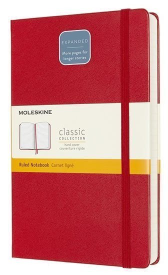 Zápisník Moleskine Expanded - tvrdé desky L linkovaný - červený