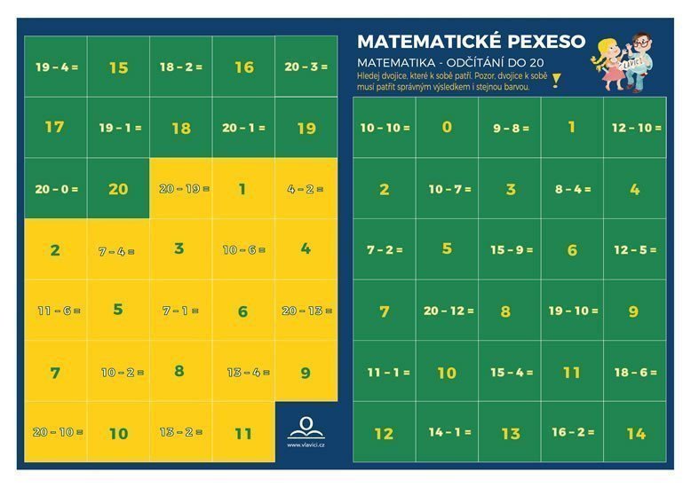 Pexeso Matematika - Odečítání v oboru do 20