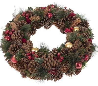 Vánoční věnec s červenými doplňky 48 cm