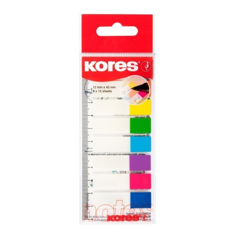 Samolepící popisovací záložky Index Strips na pravítku 45x12 mm  8 barev  15 lístků á barva