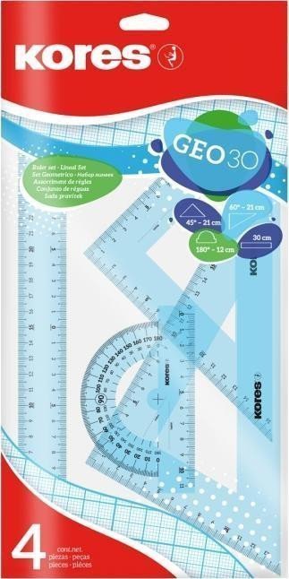 Sada na geometrii  GEO set 30cm set plastových pravítek 4 ks v polybagu