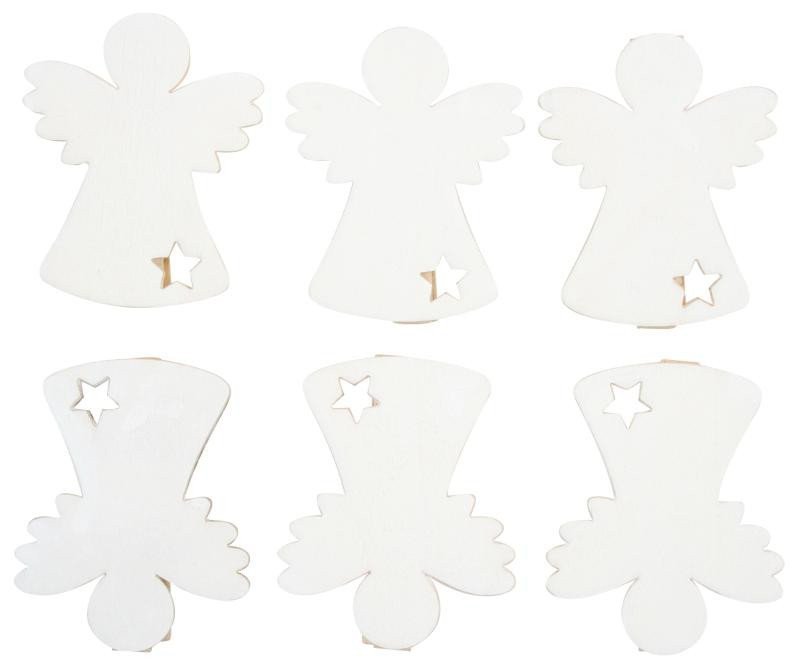 Anděl dřevěný na kolíčku 6 cm 6 ks