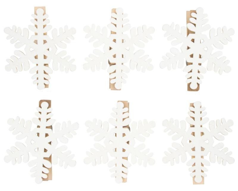 Vločka dřevěná na kolíčku 6 cm 6 ks