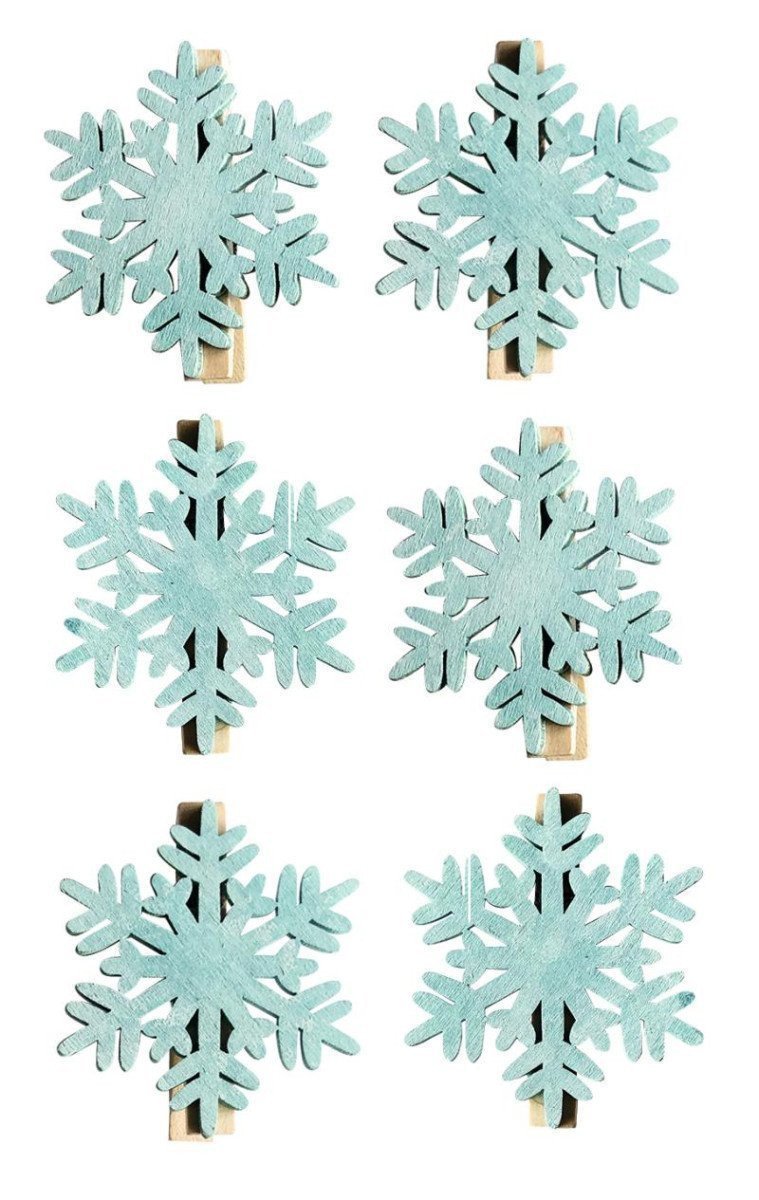 Vločka dřevěná na kolíčku 6 cm 6 ks