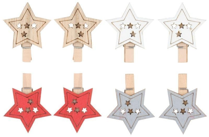 Hvězda dřevěná na kolíčku 45 cm 8 ks