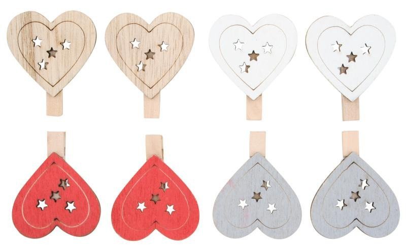 Srdce dřevěné na kolíčku 45 cm 8 ks