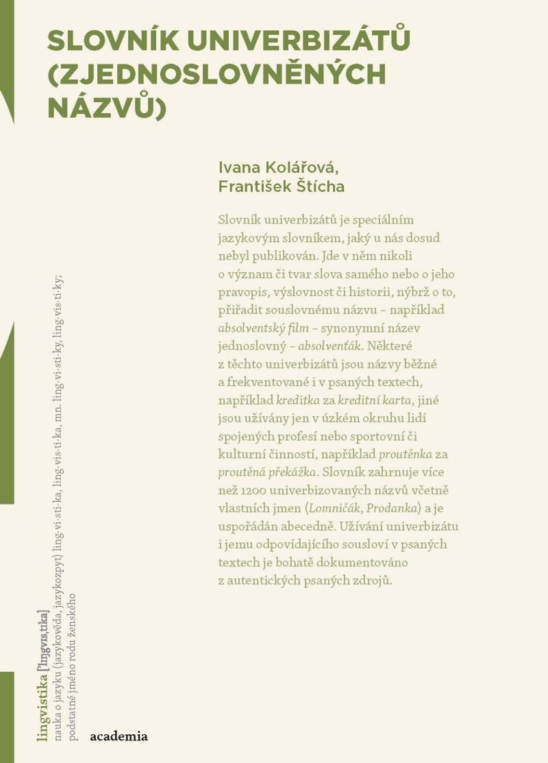 Slovník univerbizátů zjednoslovněných názvů – Kolářová Ivana Štícha František